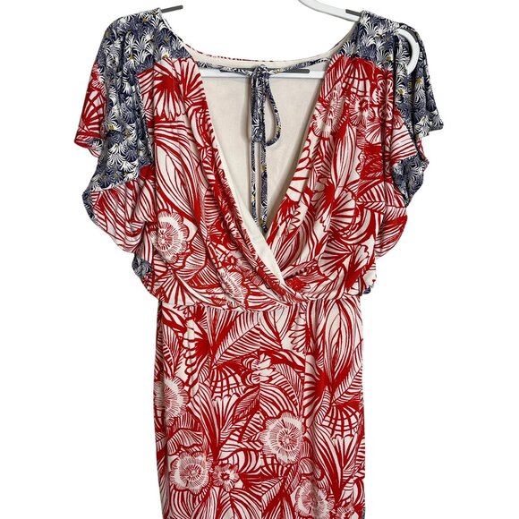 Maggy London Womens 4 Red Blue Floral Short Sleeve Sheath Dress - Picture 10 of 12